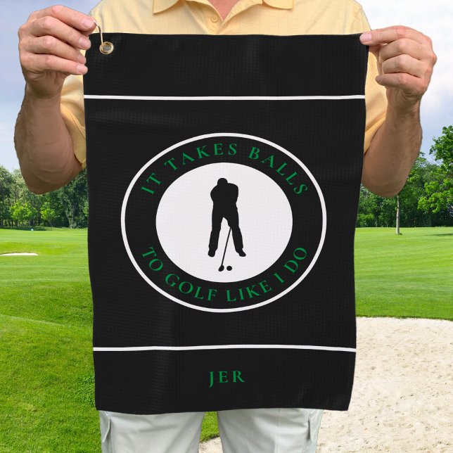 Toalla De Golf Se necesita tener agallas para jugar golf como yo  (Golf Balls Humor Golfer Sports Pun Monogram Black Golf Towel)