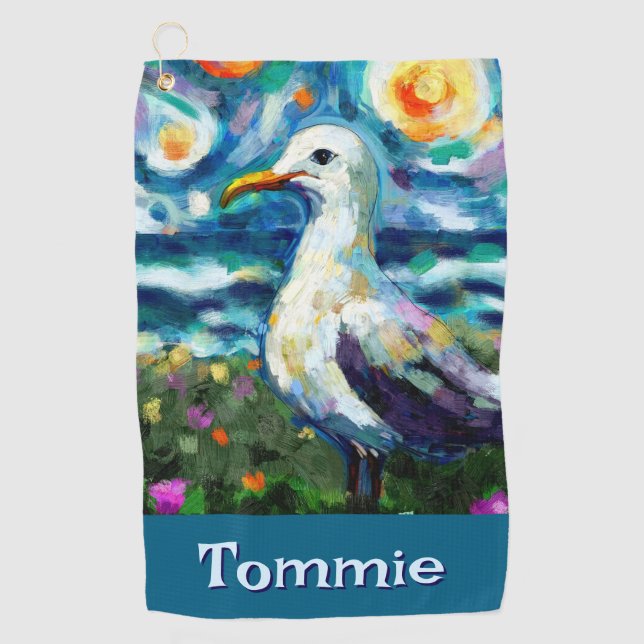 Toalla De Golf Seagull Van Gogh Style Beach personalizado (Anverso)