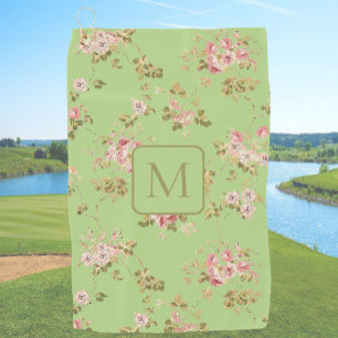 Toalla De Golf Señoras con monograma personalizado floral verde b