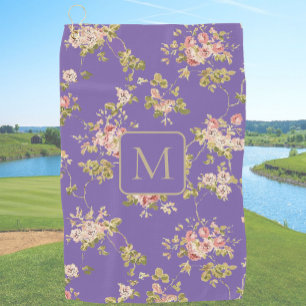 Toalla De Golf Señoras monograma personalizado flores morado boni