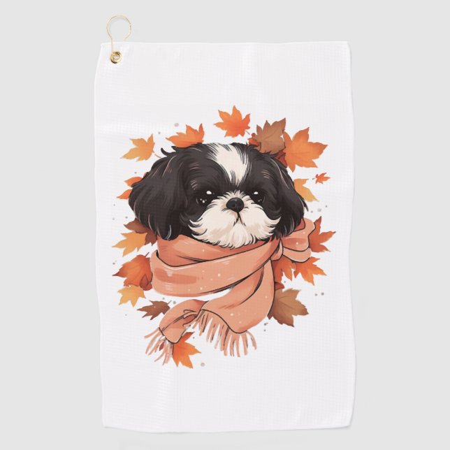 Toalla De Golf Shih Tzu Fall Dog otoño deja una copia del día de  (Anverso)