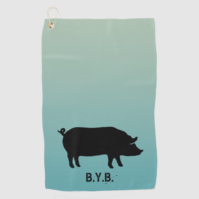 Toalla De Golf Silueta de cerdo con texto Personalizado (Anverso)