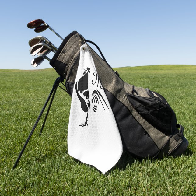 Toalla De Golf Silueta de croando de gallo negro (Verde)