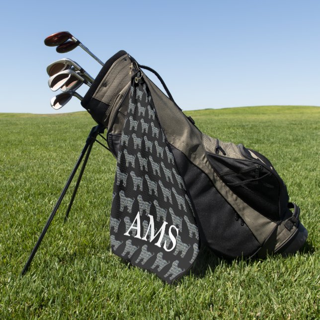 Toalla De Golf Silueta de perro de terror tibetano Y&B Grid Black (Verde)