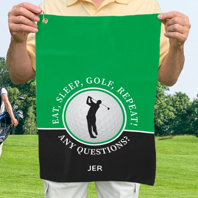 Toalla De Golf Silueta masculina de golfista Bola de Golf Cotizac (Golfer Male Silhouette Golf Ball Quote Green Black Golf Towel)