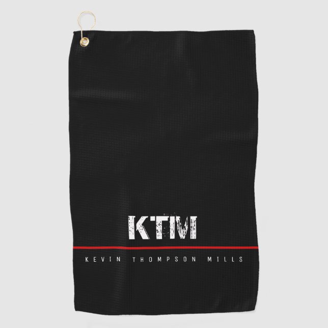 Toalla De Golf simple básico negro monogramado (Anverso)