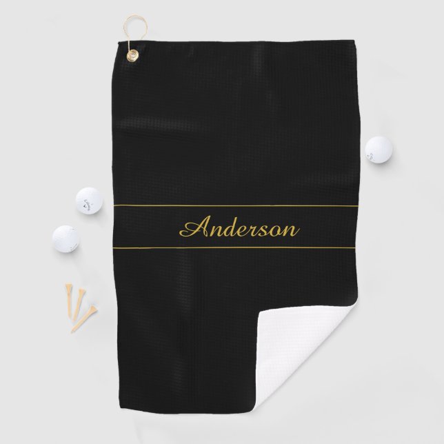 Toalla De Golf Simple Customizable Gold & Black Text Design  (In situ)
