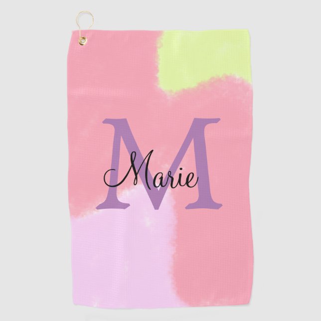 Toalla De Golf simple minimal add name monogram pink red throw pi (Anverso)