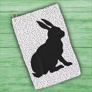 Toalla De Golf Sitting Black Rabbit Side Profile Polka Dots