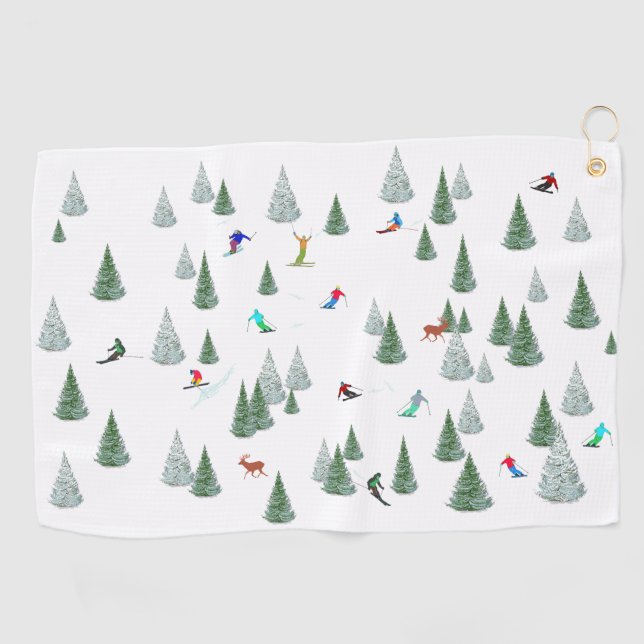 Toalla De Golf Skiers Downhill Skiing Illustration  (Horizontal)