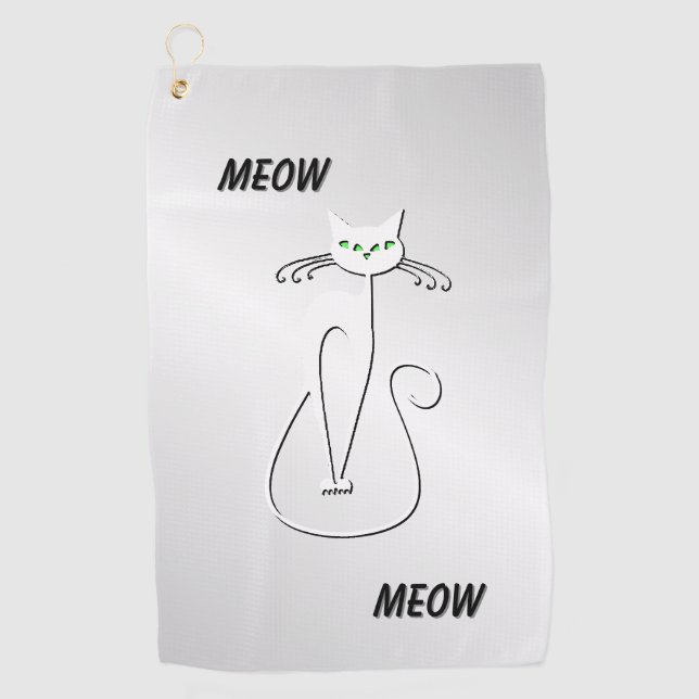 Toalla De Golf Slinky Black Cat Meow Meow Green Eyes en plata (Anverso)