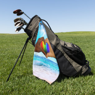 Toalla De Golf SlipperyJoe gradiente de corazón de arcoíris vívid