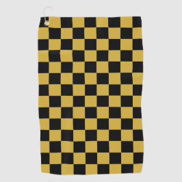 Toalla De Golf Solid Black with Metallic Gold Square Pattern