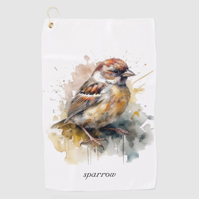 Toalla De Golf Sparrow de acuarela rusa, personalizado (Anverso)