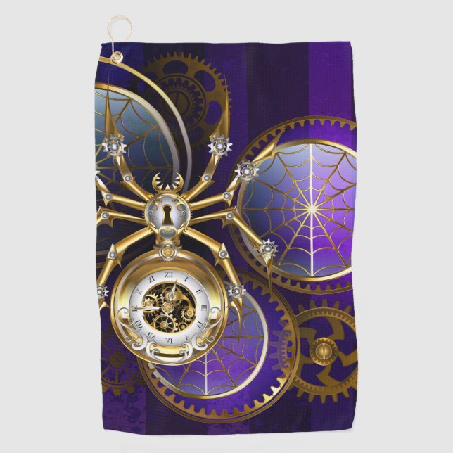 Toalla De Golf Spider Steampunk sobre fondo morado (Anverso)