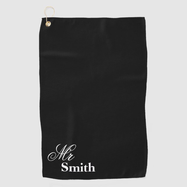 Toalla De Golf Sr. personalizado Name Black White Smith (Anverso)