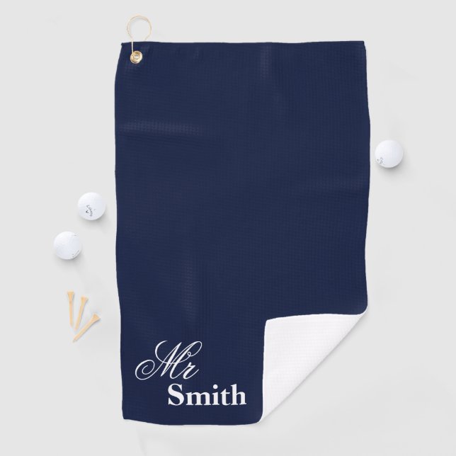 Toalla De Golf Sr. personalizado Name Navy White Smith (In situ)
