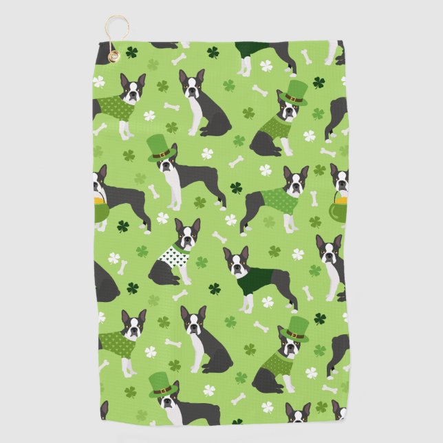 Toalla De Golf St. Patrick's Day Boston Terrier (Anverso)