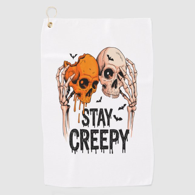 Toalla De Golf Stay Creepy PNG, Halloween con cráneo retro (Anverso)
