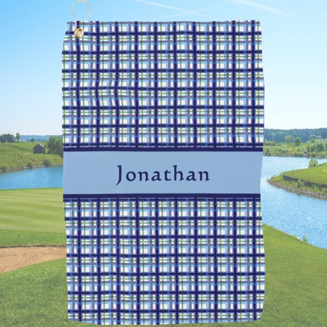 Toalla De Golf Stylish Blue Plaid Personalized Name  (Subido por el creador)