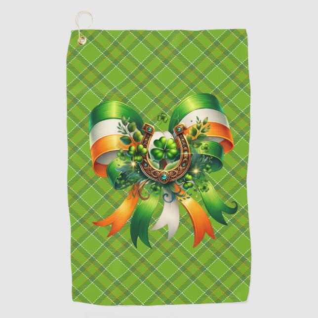 Toalla De Golf Suerte de los irlandeses Plaid Verde (Anverso)