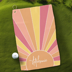 Toalla De Golf Sunrise de rayas retro - nombre de guión de arcoir