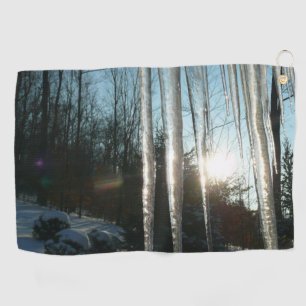 Toalla De Golf Sunrise Through Icicles Winter Nature Photography
