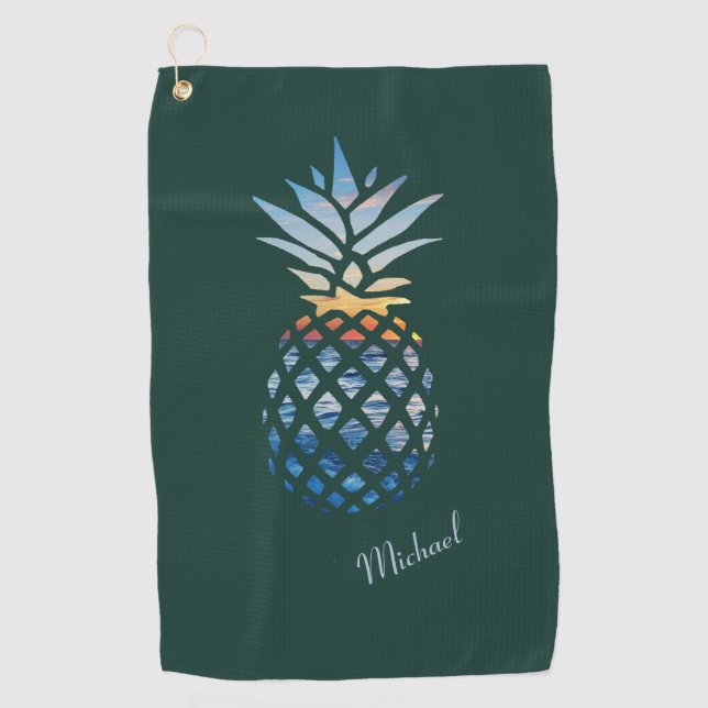 Toalla De Golf Sunset Beach Pineapple Fathers Day Personalizado (Anverso)