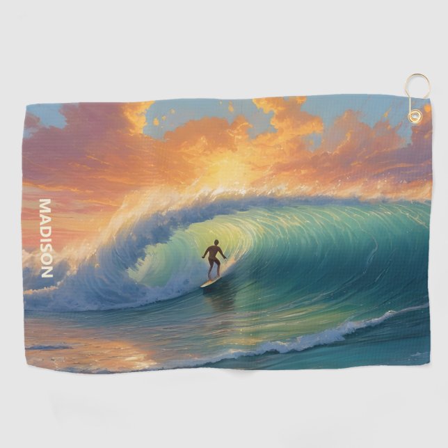 Toalla De Golf Surfing de nombre personalizado (Horizontal)