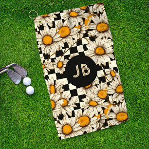 Toalla De Golf Tablero de control Monograma Retro Groovy Daisy