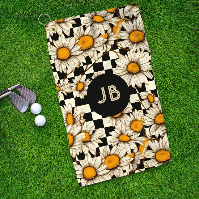 Toalla De Golf Tablero de control Monograma Retro Groovy Daisy (Subido por el creador)