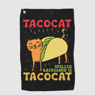 Toalla De Golf Tacocat deletreado al revés Tacos Gatos Cinco De M
