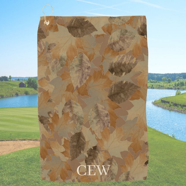 Toalla De Golf Tan Brown Leaves Custom Monogram or Name Camo (Subido por el creador)