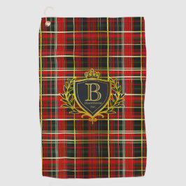 Toalla De Golf Tartan Rojo Dorado Monograma de Lujo