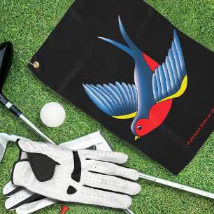Toalla De Golf Tatuaje de estilo tradicional de golondrina azul a