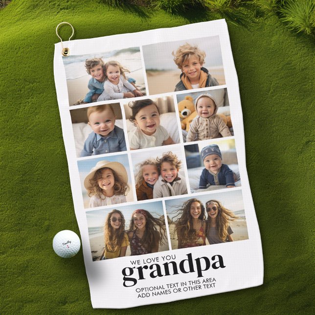 Toalla De Golf Te queremos abuelo - 10 Collages de fotos - modern (Custom Golf Towel with Photo Collage)