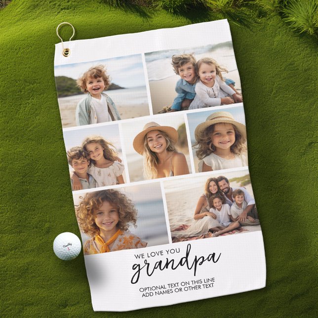 Toalla De Golf Te queremos abuelo - 7 Collages de fotos - Moderno (Custom Golf Towel with Photo Collage)