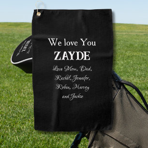 Toalla De Golf Te queremos ZAYDE Regalo Nietos Judíos Abuelo Nomb