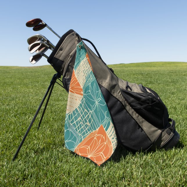 Toalla De Golf Teal, Orange, and Tan Abstract Flowers (Verde)