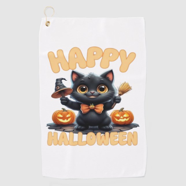 Toalla De Golf Tee de gato fantasma, camiseta de Halloween, imbéc (Anverso)
