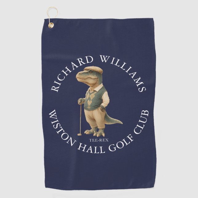 Toalla De Golf Tee-Rex Dinosaur Golfer Name And Club Navy Blue (Anverso)
