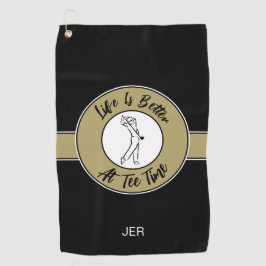 Toalla De Golf Tee Time Golfer Humor Deportes Monograma Oro Negro