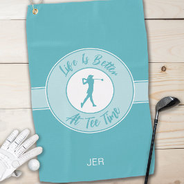 Toalla De Golf Tee Time Golfer Humor Sports Monogram Teal For Her