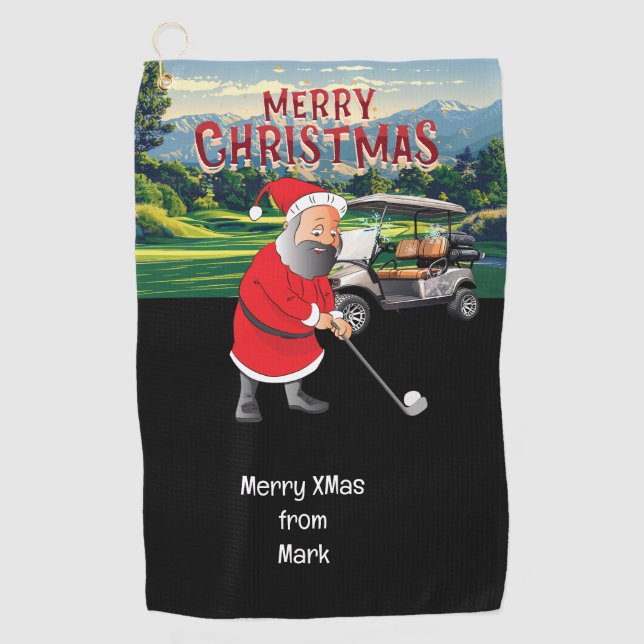 Toalla De Golf Tema de los Navidades de golf con Santa Claus (Anverso)