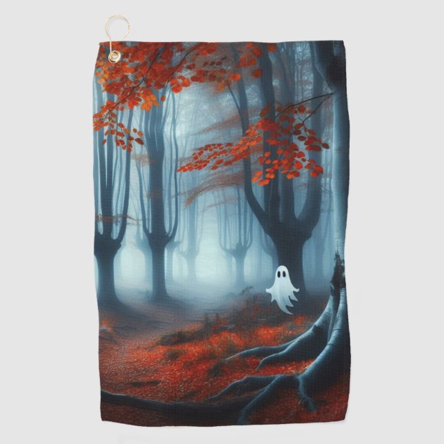 Toalla De Golf Tembloroso bosque de otoño con un fantasma (Anverso)