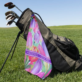 Toalla De Golf TEXTO EN BLANCO DEL Monograma DE FLORAL ROSA
