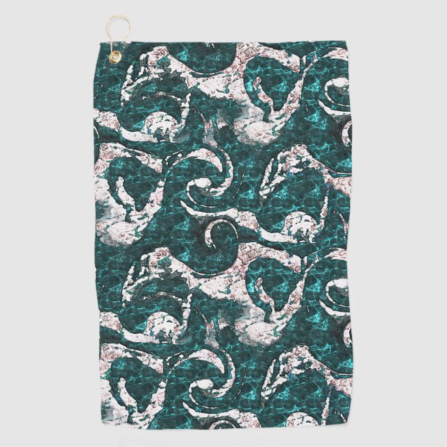 Toalla De Golf Textos de manchas blancas mezcladas en aguamarina  (Anverso)