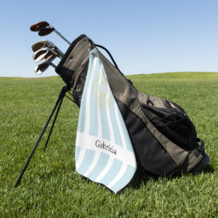 Toalla De Golf Tiras De Estilo Dorado Tiras Blancas Azules Claras