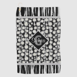 Toalla De Golf Tiras de monograma de puntos de polka negro y gris