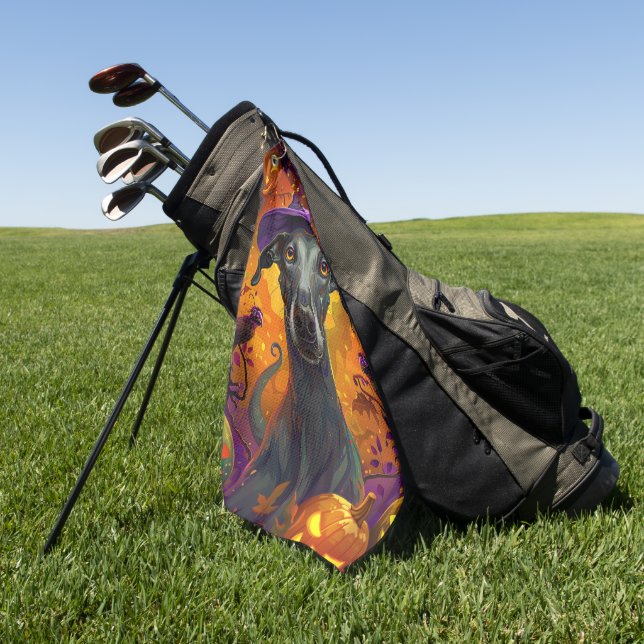 Toalla De Golf Tocante Perro Greyhound Halloween Bruja Y Calabaza (Verde)